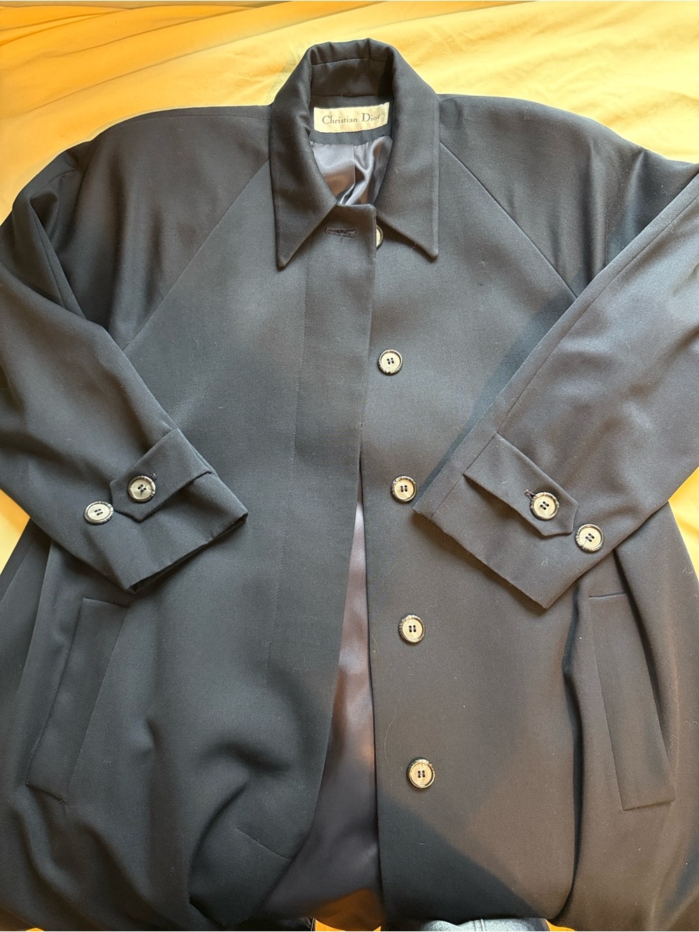 Vintage Christian Dior Navy Wool Trench Coat Sz 4 (Fits US 10 /12) - Picture 5 of 11